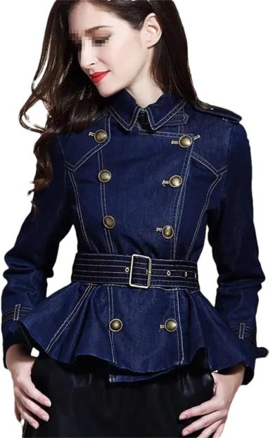 Dvbfufv Spring Fall Womens Ruffles Double Breasted Denim Jacket