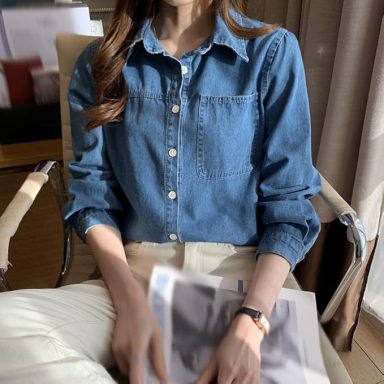 Cowboy Shirt Female Korean Version Loose Retro Denim Shirt Jacket